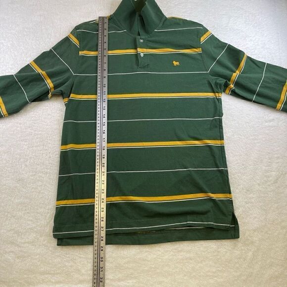 Large Aeropostale Slim Fit Green Polo Long Sleeve Yellow Striped - Picture 3 of 11